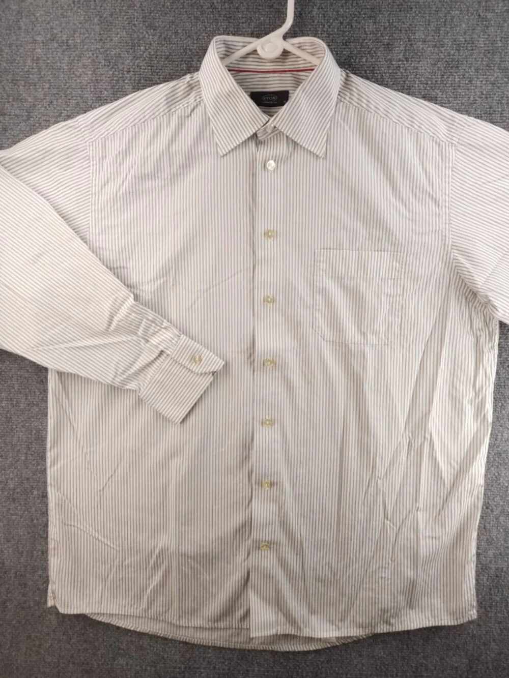 Eton Gray Cotton 17 Striped Button Up Long Sleeve Shirt Pocket Men Work Elegant